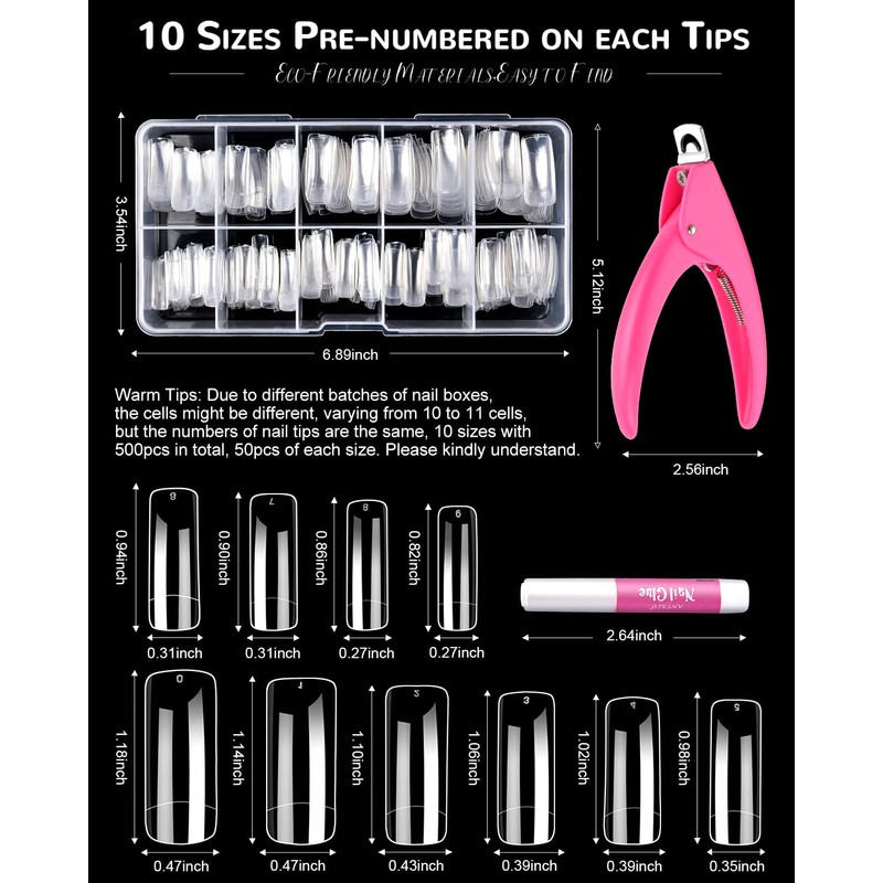 MORGLES 500 Pcs Clear Acrylic Nail Tips Square Full Cover