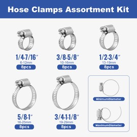 40PCS Hose Clamps for 304 Stainless Steel Assortment (1/4"-1-1/8") - Small Worm Gear Hose Clamp Kit for Automotive Fuel Line, Plumbing, Mechanical Applications, Marine & Home Improvement