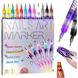 Juego de 12 Rotuladores para Nail Art,2025 nuevos Rotuladores para Uñas de Gel,Rotuladores de Secado Rápido para Grafitis y Puntos,Rotuladores 3D para Pintar y Dibujar en las Uñas (1 set)