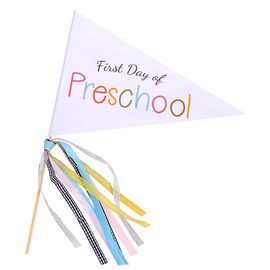 First Day of School Flag，Preschool Back to School Pennants Flag with Ribbons，DIY Your Own First Day of Preschool Sign or back to school photo props