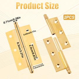 Thickened Lift Off Hinge, 2 Pcs 2.5 Inch Gold Left Handedness Brass Door Hinges Detachable Small Lift Off Hinge with Screws Slip Joint Flag Hinges for Rising Butt Door Cabinet Doors
