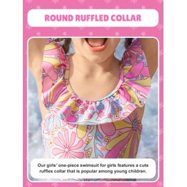 Girls One Piece Swimsuits Toddler Bathing Suit Little Kids Cute Swimwear Quick Dry Striped Ruffle Floral Size 2-10T, Pink Floral, 6-7 Years