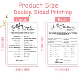 Guawubiang Birthday Party Cards for Girl, Birthday Games Card, Would She Rather Game Cards Set, Birthday Supplies Activity Decorations for Adult Girl, Set of 30 Game Cads