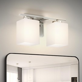 ASD 2-Light Wall Mount Vanity Lighting Fixture | 60W E26 Socket 120V | Dimmable, LED/CFL/Incandescent Bulbs Compatible, ETL Listed | Bathroom Over Sink Sconce, Long Bath Frosted Lamp | Nickel