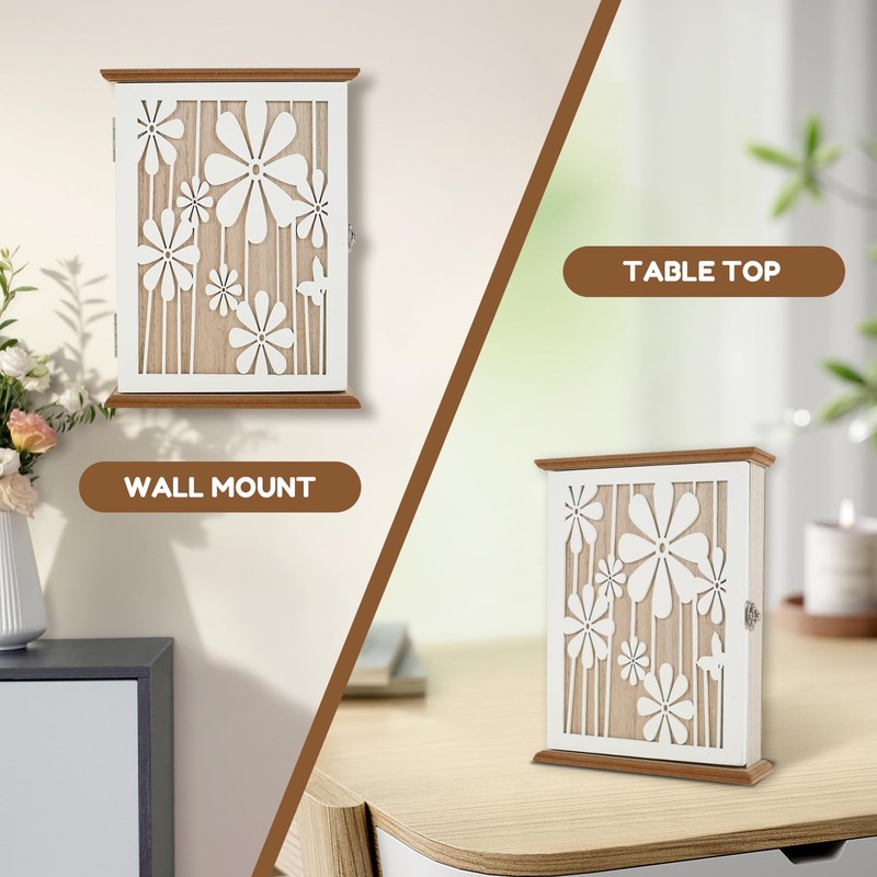 Wooden Key Box Wall Mount Wooden Key Holder Decorative Wall