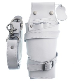 GLASS FROG Scissor Case, 5 Scissors, Body/Belt, Genuine Leather, Hairdresser Trimmer, Slim (White)