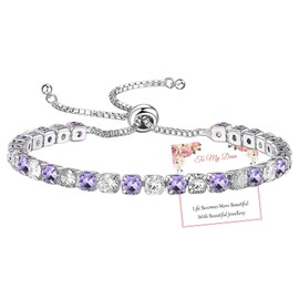 DOA Bracelets for Womens, Diamond Zirconia Lady Silver Bracelet for Women, Birthday Gifts for Mum Sisters with Cards, Sterling Silver Plated Tennis Bracelet（Purple）