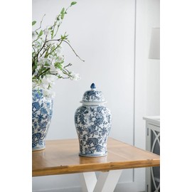 A&B Home Ginger Jar - Blue White Porcelain Decorative Jar with Lid, Flower Pattern Ceramic Vase Centerpiece Décor, 18 inch