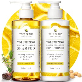 Tree To Tub Biotin and Collagen Shampoo and Conditioner Set - Gentle Hair Thickening Shampoo and Conditioner for Fine Hair, Sensitive Scalp- Sulfate Free Shampoo and Conditioner w/Organic Argan Oil