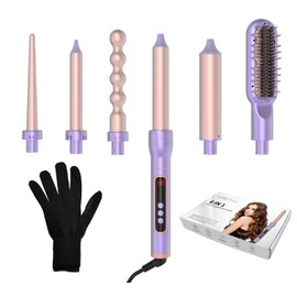 AIKO 6 in 1 Ceramic Curling Iron Wand with Hair Straightener Brush Fast Heat-Up