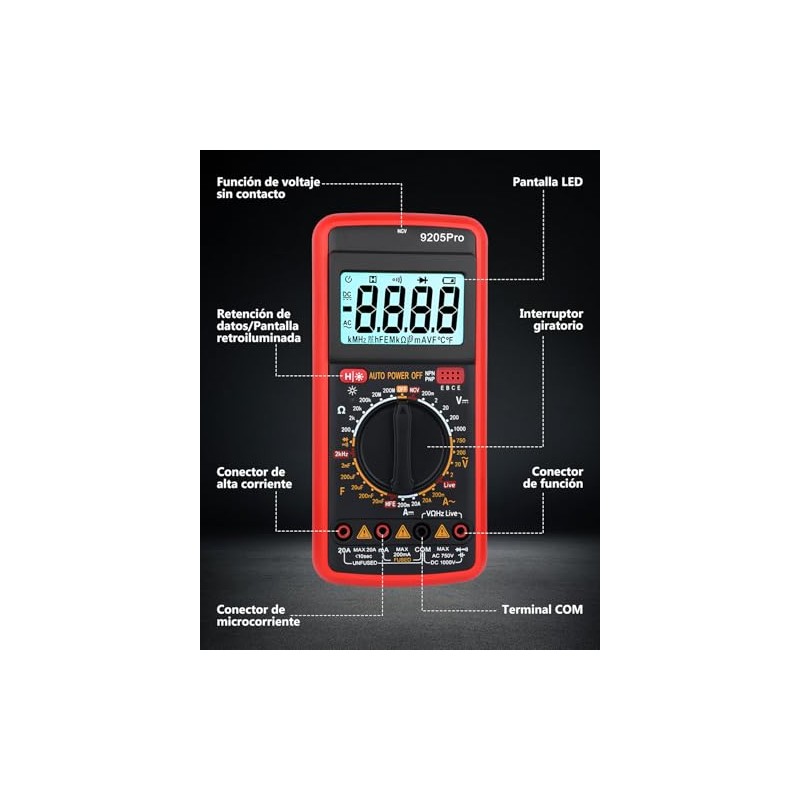 RENDIN Multimetro Digital - Profesional Automático Medidor de Corriente CCCA,