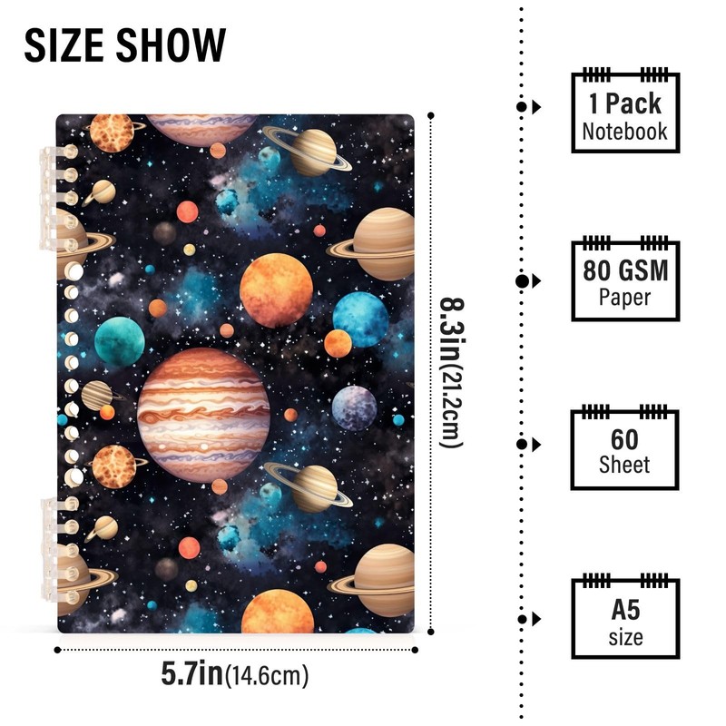CHSIN Solar System Planet 1 Pack Spiral Notebook A5 Journal