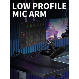 Low Profile Mic Boom Arm - YOUSHARES Boom Arm for Blue Yeti Fifine AM8 K688 QuadCast SoloCast AT2020, Adjustable Low Profile Microphone Arm for Podcast Streaming Gaming Studio