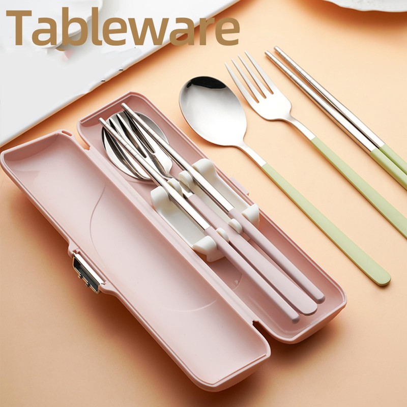 Cutlery Set, Stainless Steel, Chopsticks, Fork, Spoon, 3-piece Set, with