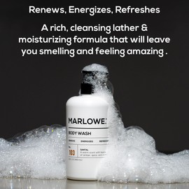 MARLOWE. No. 103 Body Wash 15 oz Pump, Santal, Energizing & Refreshing Shower Gel, Willow Bark & Green Tea Extracts, Cleanses, Moisturizes, Smooths & Nourishes, Warm Amber, Spice & Citron Scent