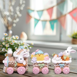 Hodao Easter Train Figurine Handcrafted Bunny and Chick Decoration Adorable Carrot and Easter Egg Theme Home Tabletop Holiday Décor Perfect Spring Gift