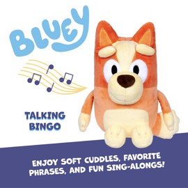 Bluey Sound Effects Talking Bingo Plush Toy, 13” Soft Bingo Toy, Interactive Stuffed Animal with 9 Different Phrases, Musical Toys for Kids