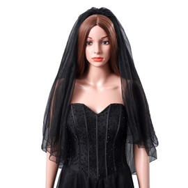 Acenail Black Women's Wedding Veil - Short Fingertip Length 2 Tier Tulle Bridal Veil for Brides