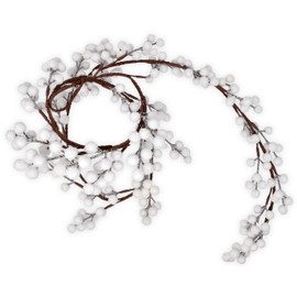 6 Feet Decorated Christmas White Berry Garland Holiday Decorations with Artificial Winter Snowy Berries for Xmas Indoor Outdoor Staircase Railing Banister Gate Door Fireplace Mantel Window Table Decor