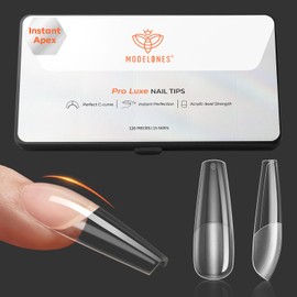 Modelones Nail Tips, 120 Pieces, Full Cover Nail Tips Set, Gel Tips Set, Pre-Buff PMMA Resin Nail Tips, Artificial Nails for Sticking, Nail Art, DIY, 15 Sizes, Long Coffin