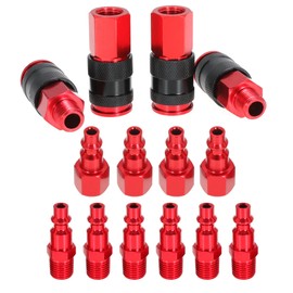 Connect Air Fittings Set, 1/4" Npt Air Coupler and Plug Kit, Air Quick Connector Male and Female, Pack of 14 (Red Aluminum)