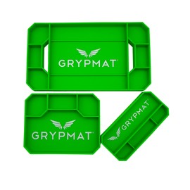 Grypmat Plus Grip Mat for Mechanics - Non-Slip Flexible Silicone Tool Tray - Tool Organizer for Tool Box - Magnetic-Free, Easy-to-Clean Tool Mat - TRIO Small, Medium & Large, Green
