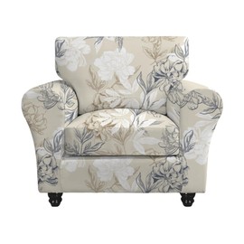 FUANGUI Stretch Sofa Cover Printed Couch Covers, 2 Piece Armchair Slipcover with Separate Chair Cushion Cover Floral Pattern, Washable Furniture Protector for Living Room (Armchair, Flower Shadow)