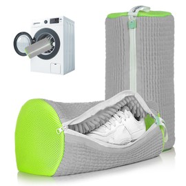 ADEHMDA Shoe Washing Machine Bag, Laundry Shoe Bag for Washer & Dryer, Shoe Cleaning Bag with Zipper, Elongated Thicken Microfiber Fluff and Suitable for Multiple Shoe Types (2pcs, Greyish Green)