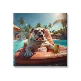 Stupell Industries Bulldog in Resort Pool Canvas Wall Art by Jim Baldwin