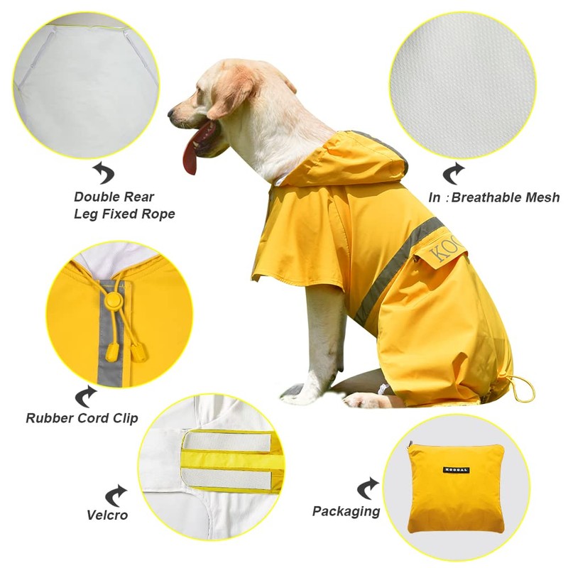 KOOGAL Pet Large Dog Raincoat Apparel Poncho Waterproof for Medium