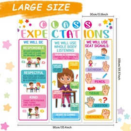 Yiaoyinnz 3PCS Class Expectations Jumbo Poster Class Rules Poster Banner Back to School Educational Posters for Toddlers Preschool Kindergarten Elementary Classroom Wall Decor Teacher Supplies