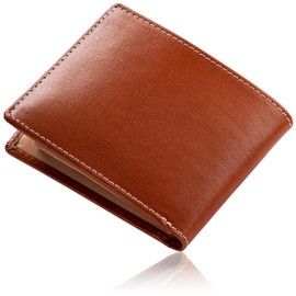 Mura Men's Bi-fold Wallet, Genuine Leather, Coin Purse, Prevents Skimming, Italian/Camel
