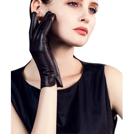 YISEVEN Women's Winter Dress Leather Gloves Touchscreen Wool Lined Flat Design Classic Genuine Sheepskin Warm Fur Lining Long Cuff Ladies Driving Work Accessories New Year Gifts, Brown XL/8.0"