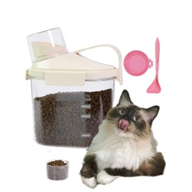Pet Food Storage Container Set, Cat Food Container, Dog food storage 800ml Airtight Dispenser with Measuring Cup, Scoop, Can Lid, Pour Spout, white and pink