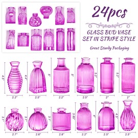 24PCS Bud Vases for Decor Cool Hot Pink Small Glass Flower Vase in Bulk Wedding Centerpieces Bridal Shower Decorations for Women