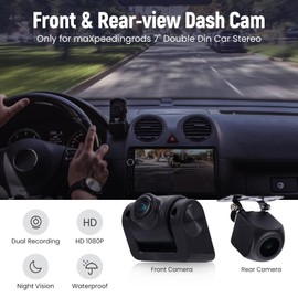 maXpeedingrods Front and Rear-View Dash Cam Cameras for 7-inch Double Din Car Stereo, 175° Wide View Angle, Night Vision, Waterproof