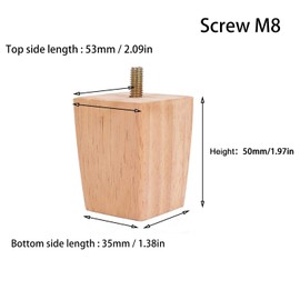 Ianulus Sofa Replacement Legs, Pack of 4 Wooden Furniture Legs, Wooden Table Legs with Screws and Felt Gliders, Wooden Furniture Feet, Oak Wood Colour for Chairs and Sofa (5 cm, Square)