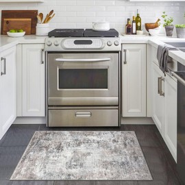 Lansny Modern Abstract Entryway Rug Indoor 2x3 Washable Rug Non-Slip Soft Small Area Rug Beige Grey Kitchen Mats Thin Print Faux Wool Floor Carpet Neutral Throw Rugs for Entrance Bedroom Home Decor