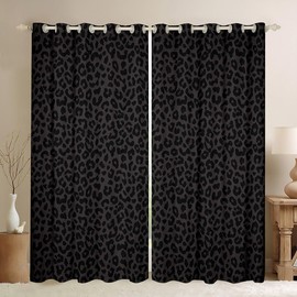 Feelyou Leopard Print Curtains for Bedroom Living Room (2 Panels, 42 x 63 Inch) Kids Cheetah 30%-50% Blackout Curtains for Boys Teens Safari Darkening Drapes Animal Black Window Treatments