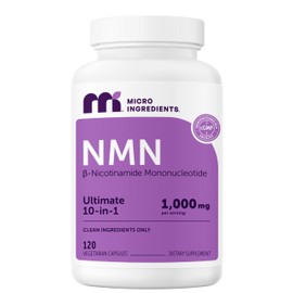 Micro Ingredients NMN Complex 1000mg Per Serving, 120 Veggie Capsules | 10-in-1 with Nicotinamide Mononucleotide, Resveratrol, CoQ10, Quercetin & Glutathione | NAD+ Supplement Precursor | Filler Free