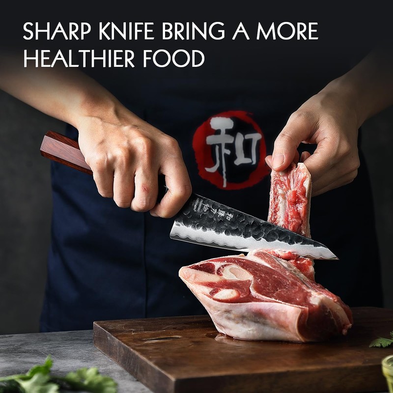 HEZHEN 5.8 inch Multi-purpose Honesuki Knife,10Cr15CoMoV Steel Core,Triple-layer Composite Steel,Redwood