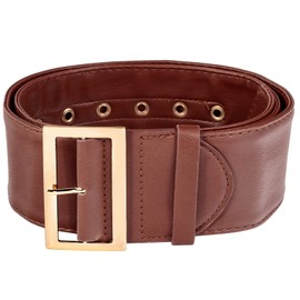 KYEYGWO Women's PU Leather Belt with Golden Pin Buckle, Women Wide Waist Belt Adjustable Dress Belt Classic Casual Belt for Shirt Wind Jacket Coat, brown