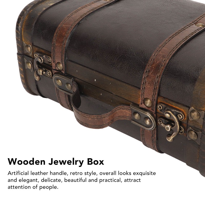 Retro Wooden Suitcase Home Party Artificial Leather Jewelry Necklace Storage