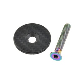 Yaruijia Full Carbon Fiber Headset Top Cap with Titanium Bolt M6 x 35mm for 1-1/8" MTB Road Bike Stem (Rainbow, Matte Top Cap+M6x35mm Bolt)