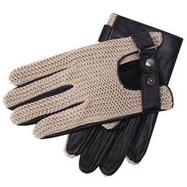 Harssidanzar Mens Touchscreen Crochet Stringback Driving Gloves GM030,Beige,Size M