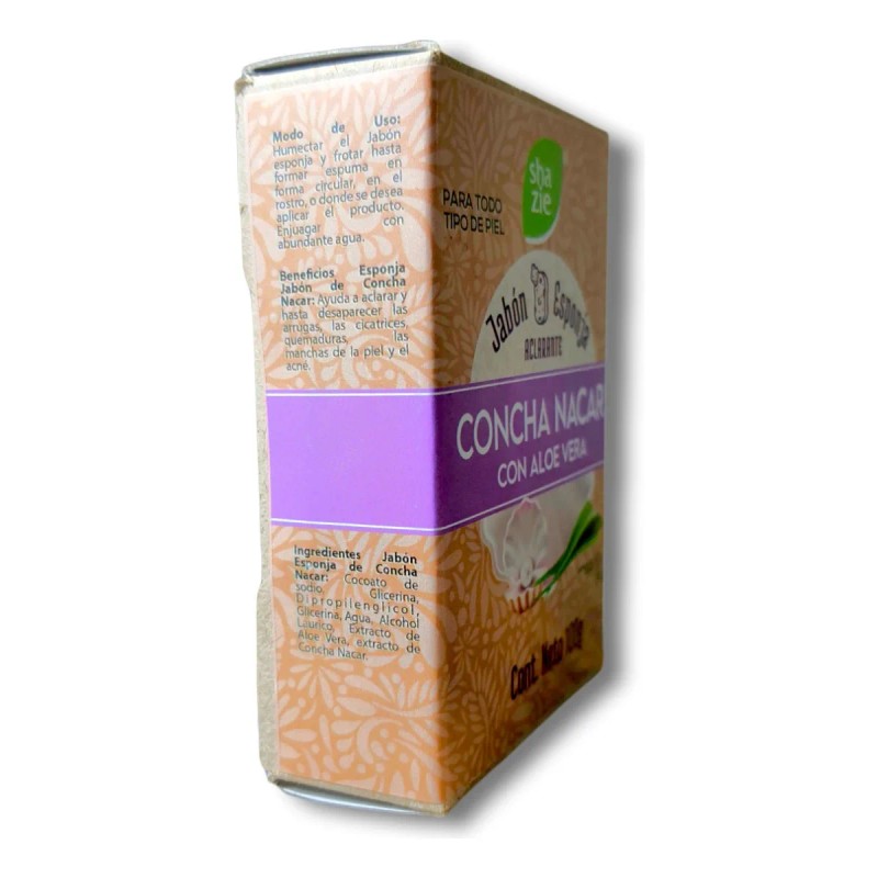 Jabón Esponja Vegano Concha Nacar Y Sábila Aloe Vera 100g
