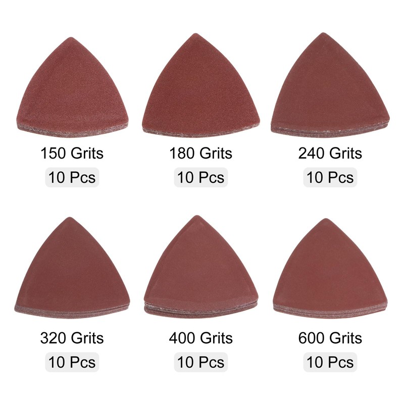 sourcing map 60pcs Triangular Hook & Loop Sandpapers 150/180/240/320/400/600 Grits