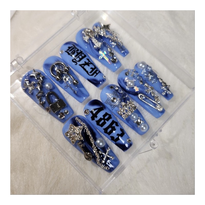 [Handmade nail tip] blue queen - square / [수제네일팁] blue