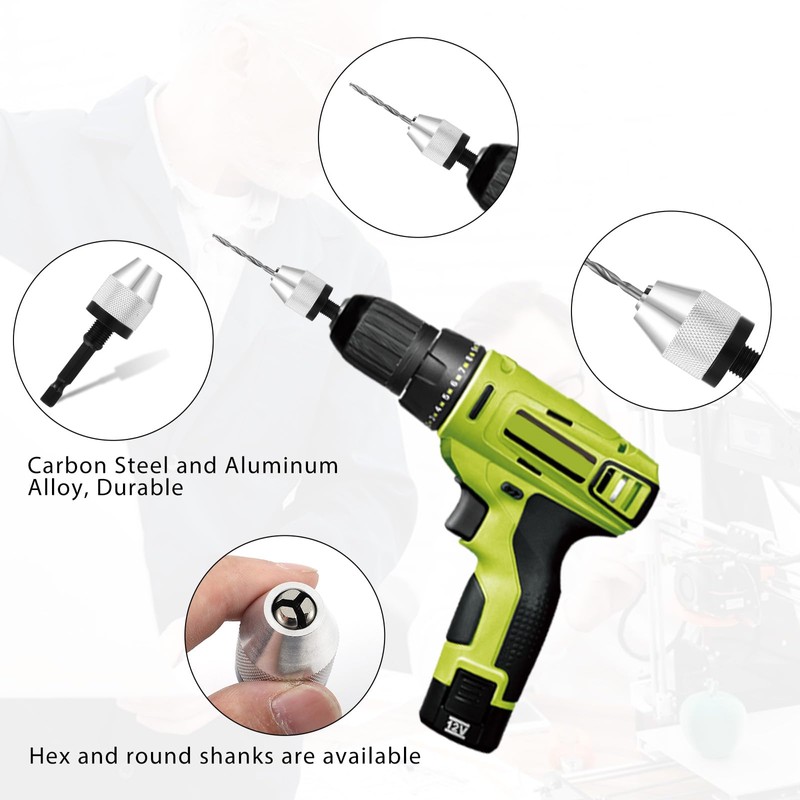 Giantree Keyless Drill Chuck Bit, 2Pcs Chuck Adapter with 10Pcs
