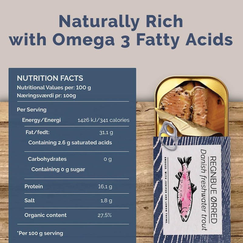 Fangst Regnbue Orred | Tinned Smoked Freshwater Trout with Juniper